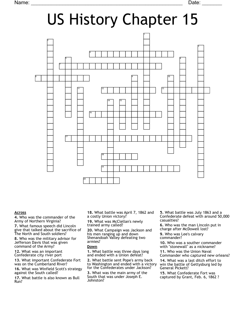 US History Chapter 15 Crossword
