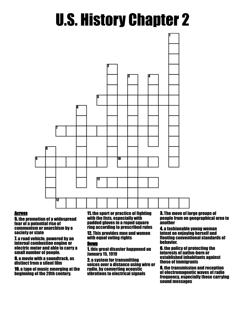 U.S. History Chapter 2 Crossword