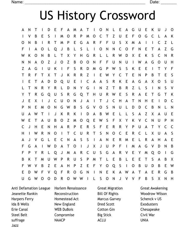US History Crossword Word Search