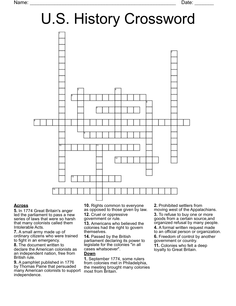U.S. History Crossword