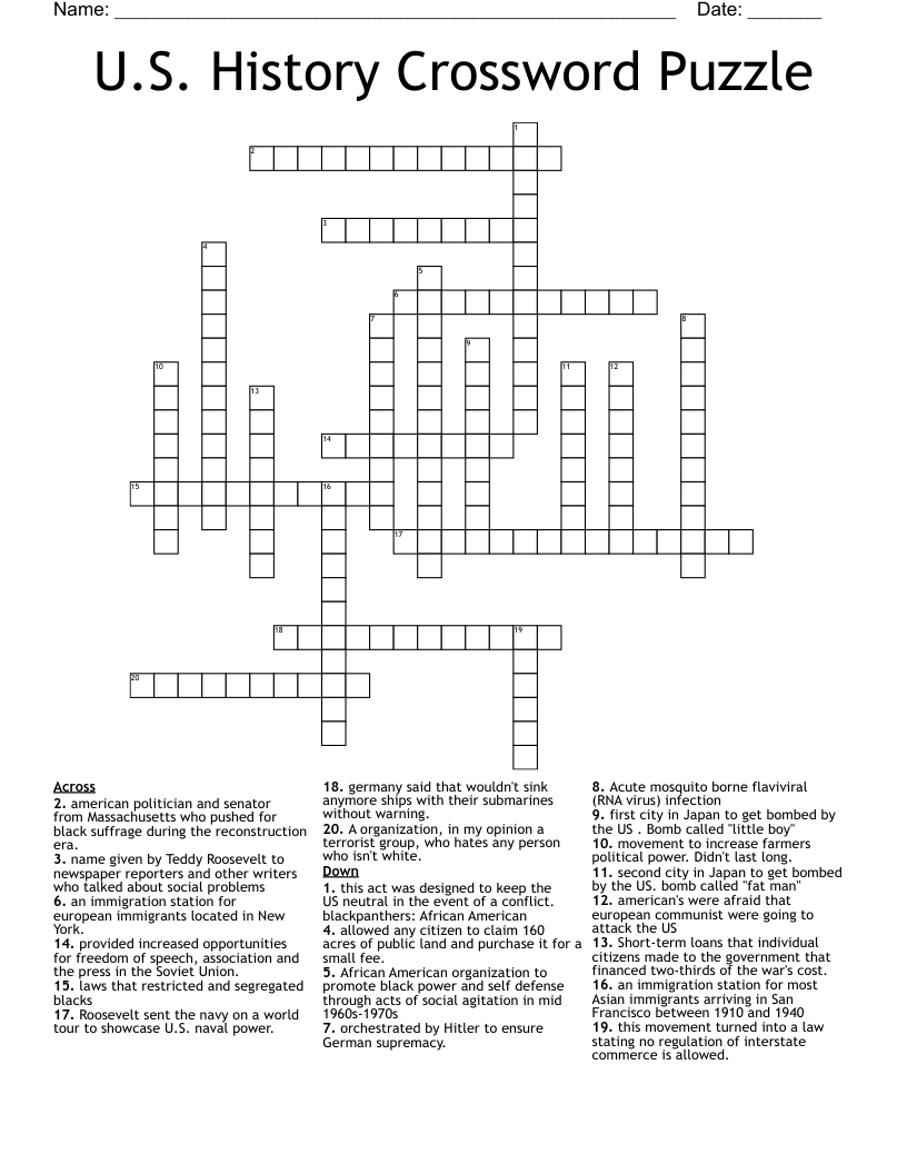 U.S. History Crossword Puzzle