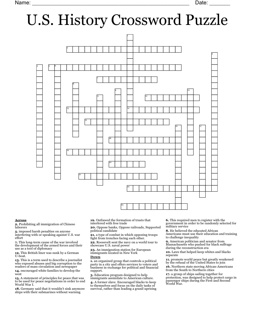U.S. History Crossword Puzzle