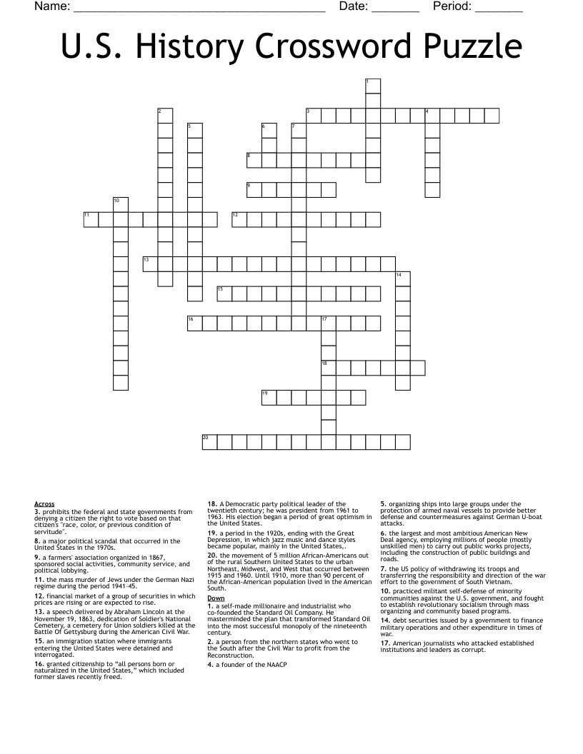 U.S. History Crossword Puzzle