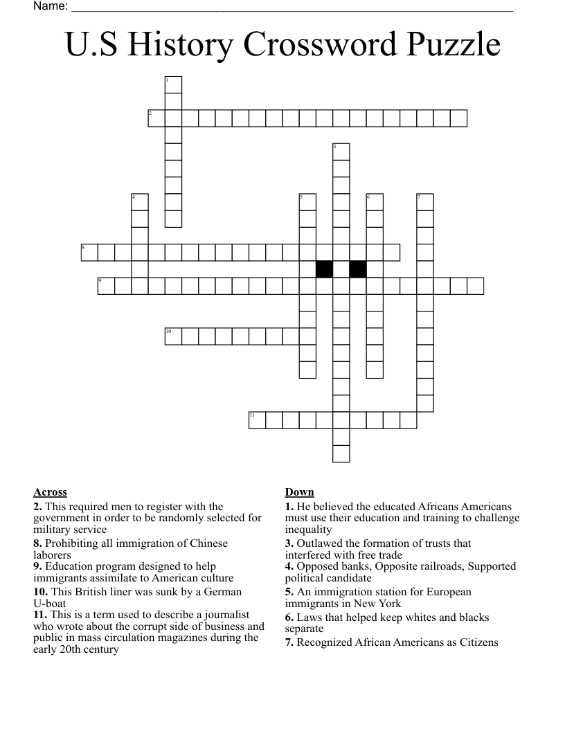 U.S History Crossword Puzzle
