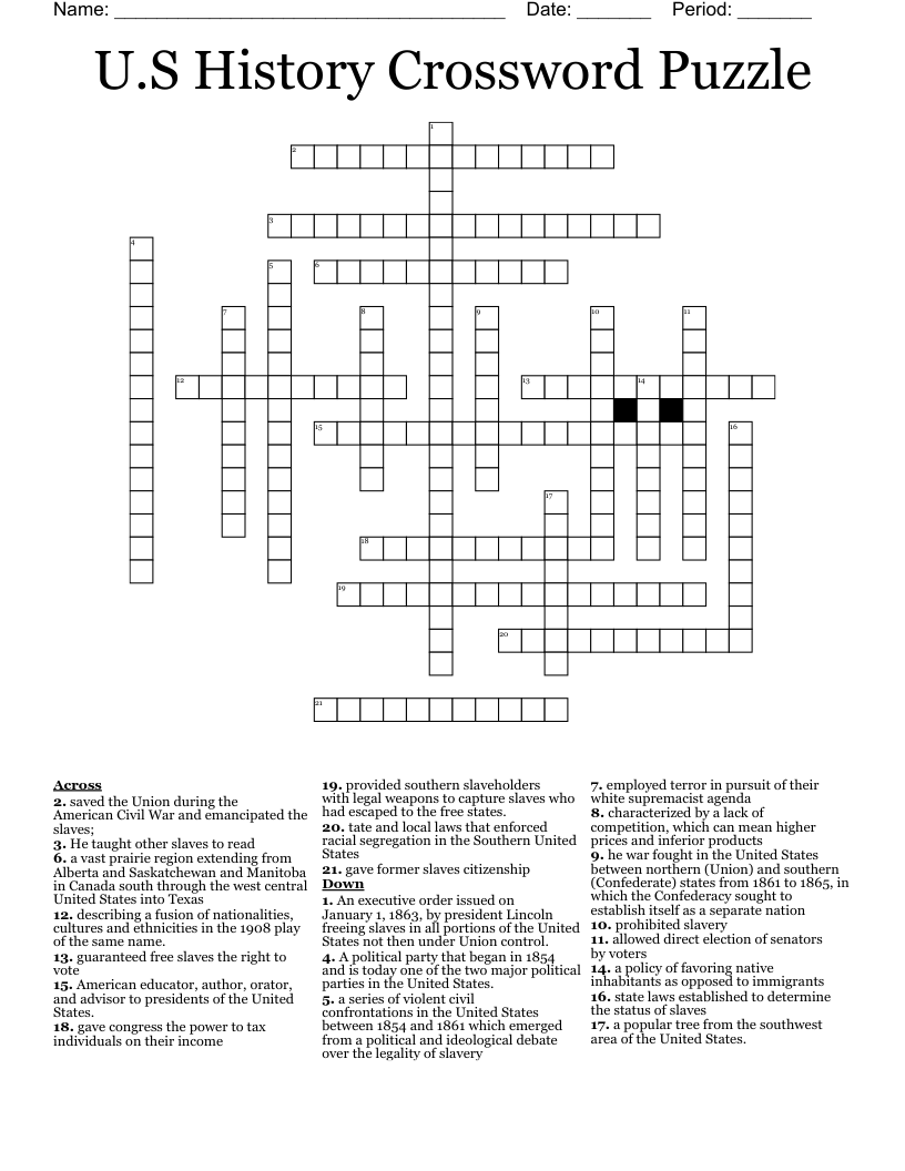 U.S History Crossword Puzzle