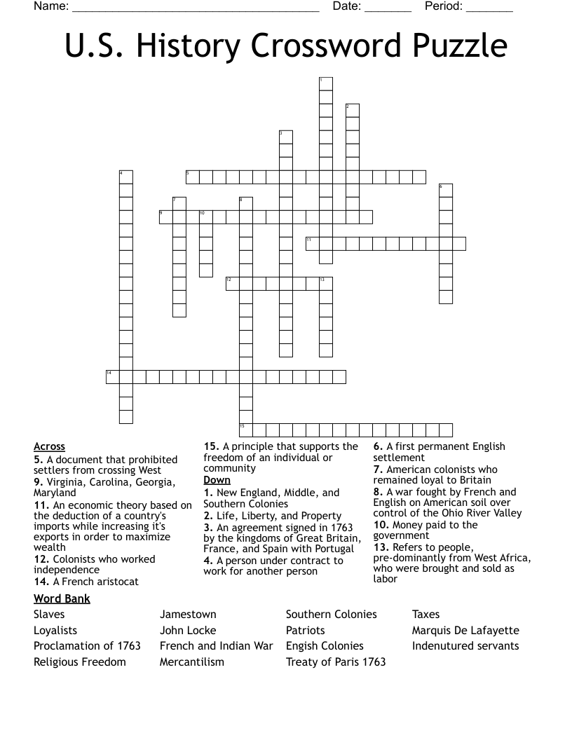 U.S. History Crossword Puzzle 