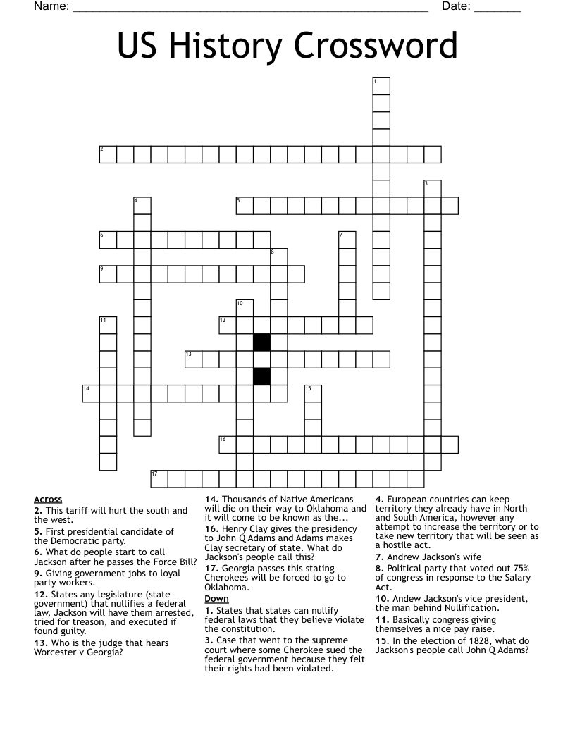 US History Crossword 