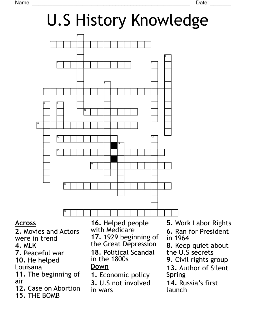 U.S History Knowledge  Crossword