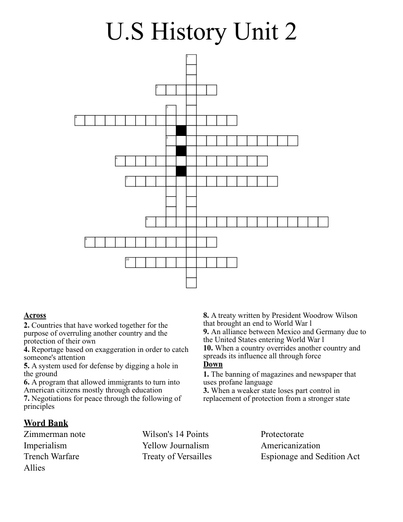 U.S History Unit 2 Crossword
