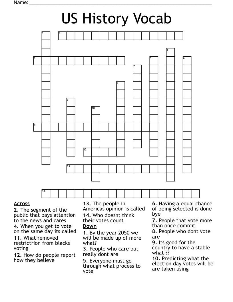 US History Vocab  Crossword