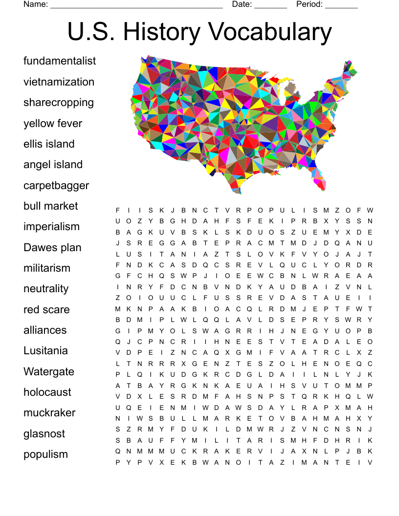 U.S. History Vocabulary Word Search