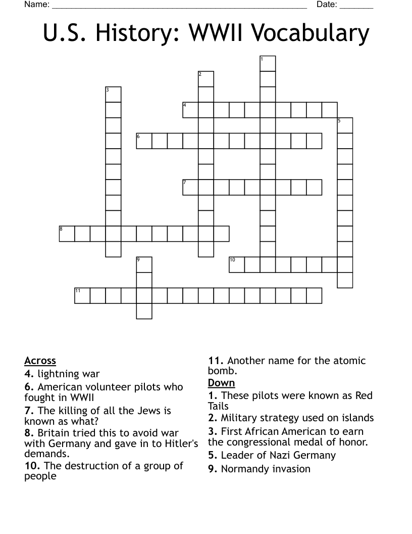 U.S. History: WWII Vocabulary Crossword