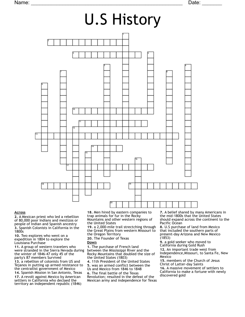 U.S History  Crossword
