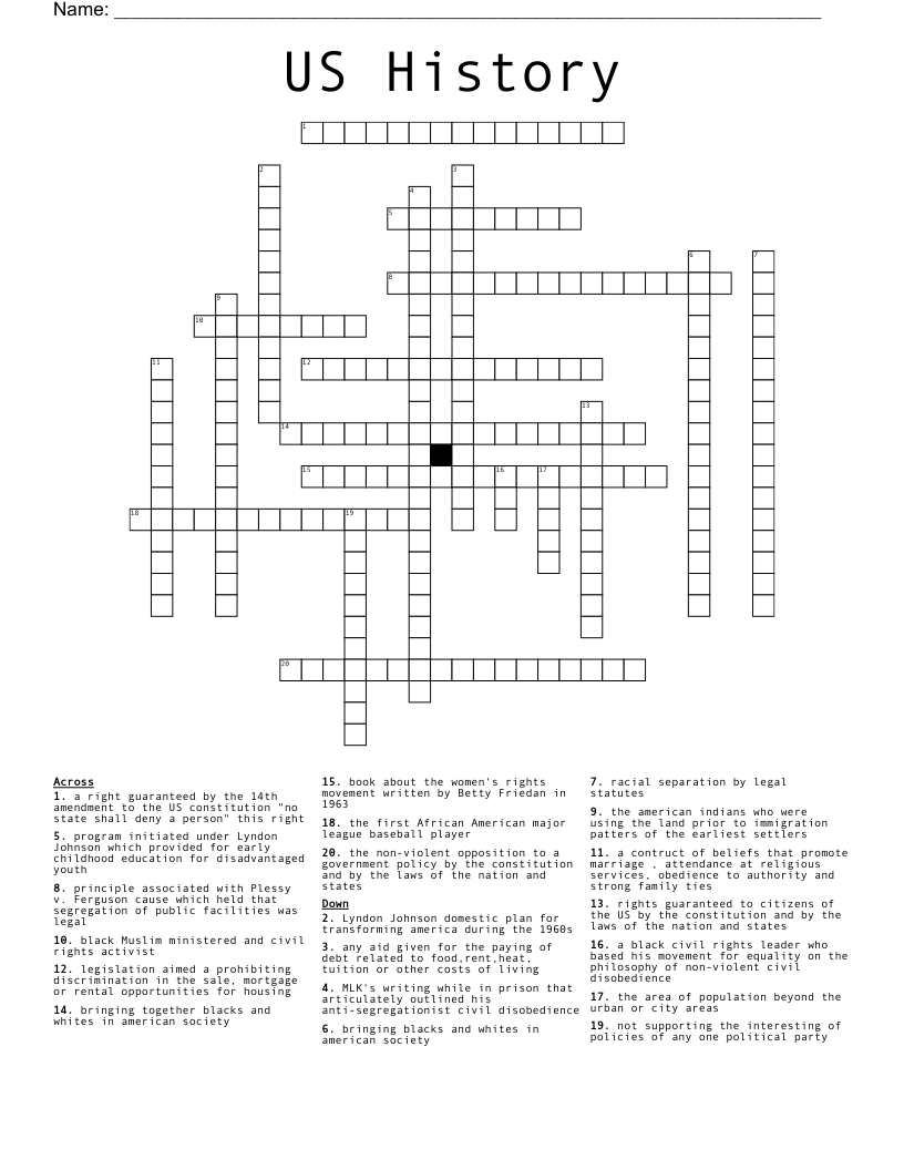 US History  Crossword