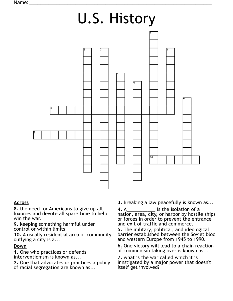 U.S. History  Crossword