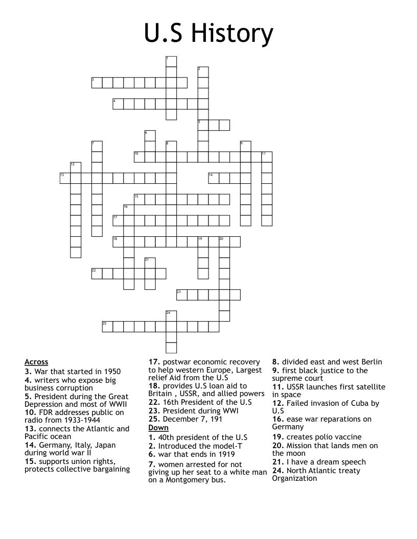U.S History  Crossword