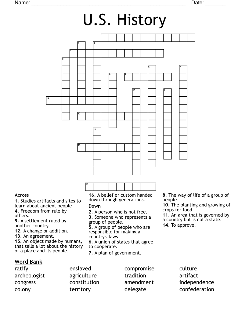 U.S. History  Crossword