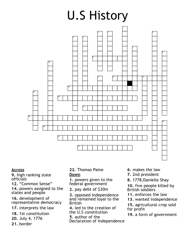 U.S History  Crossword
