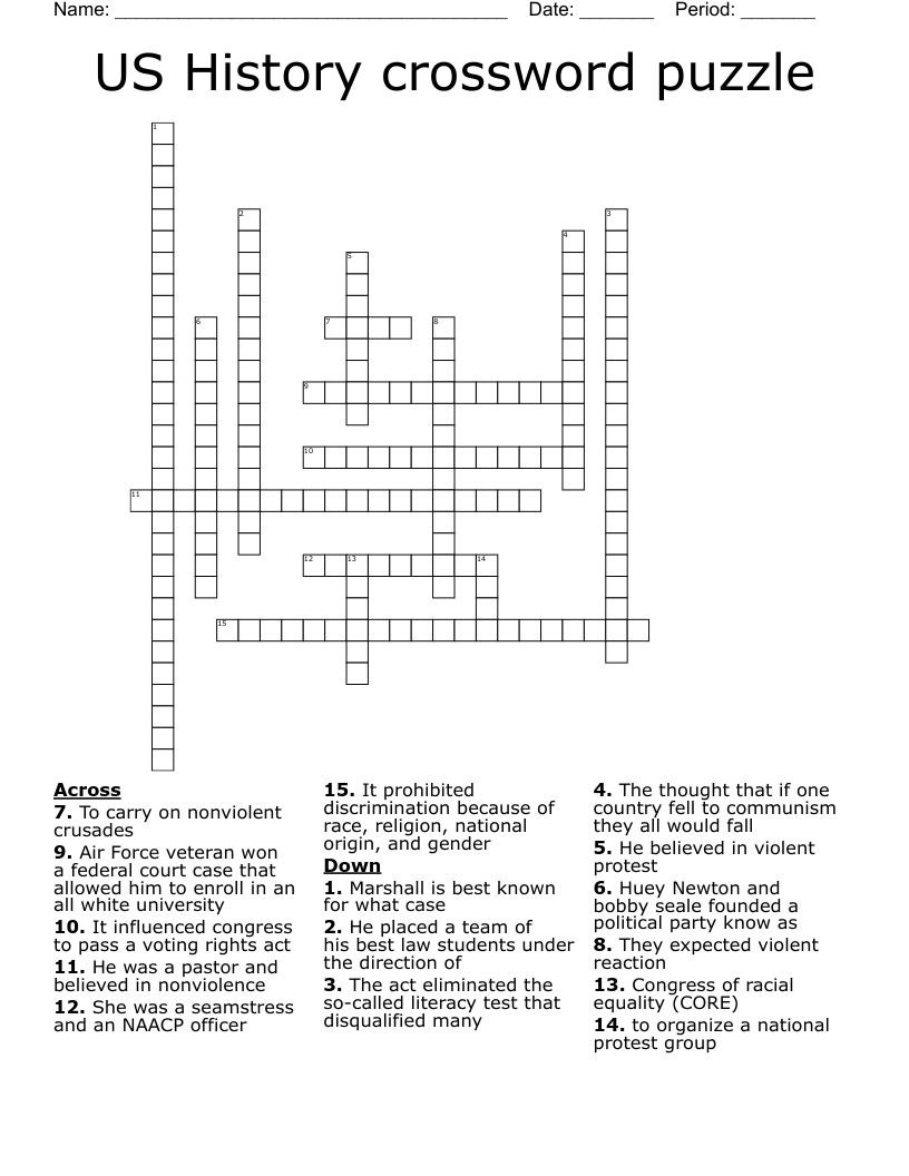 US History crossword puzzle