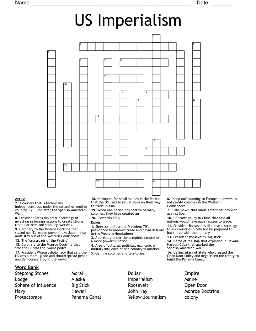 US Imperialism Crossword