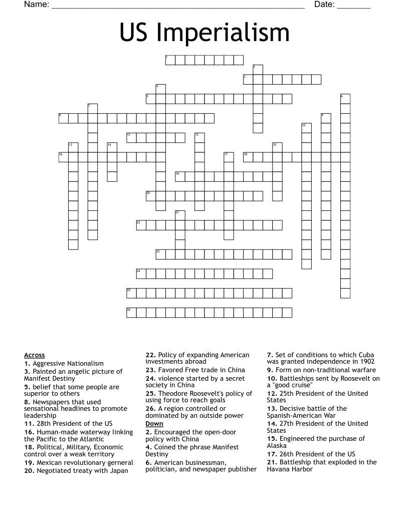 US Imperialism Crossword