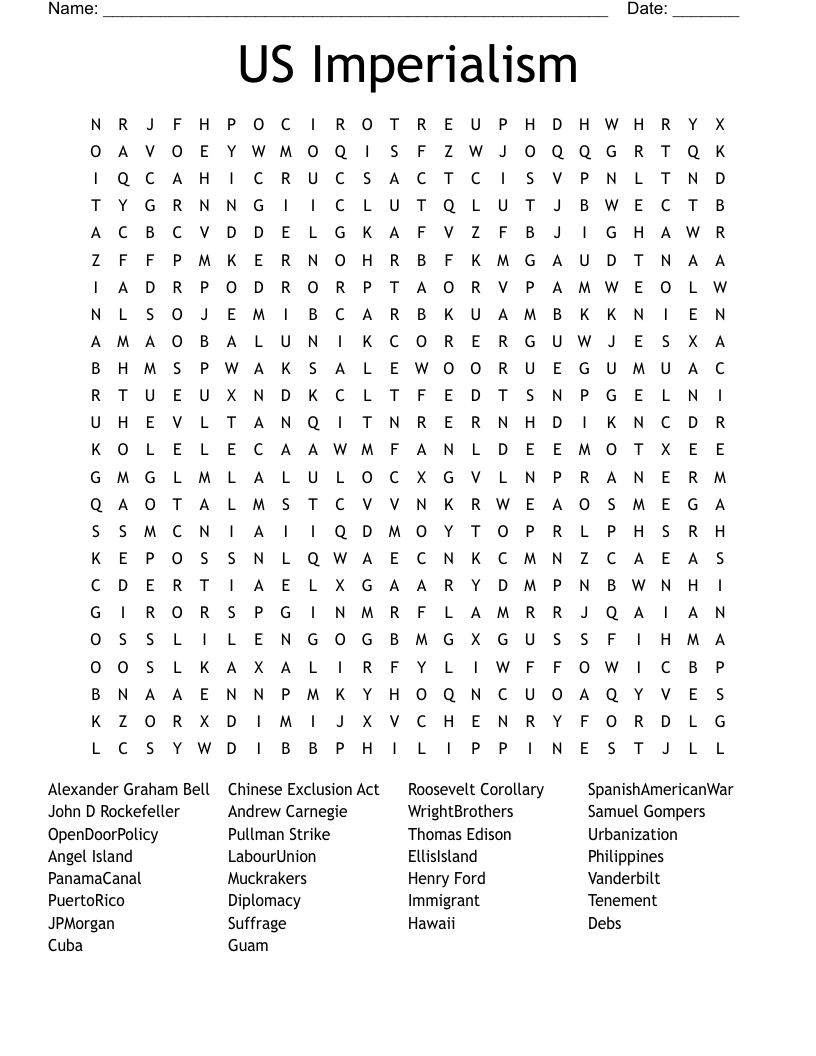 US Imperialism  Word Search