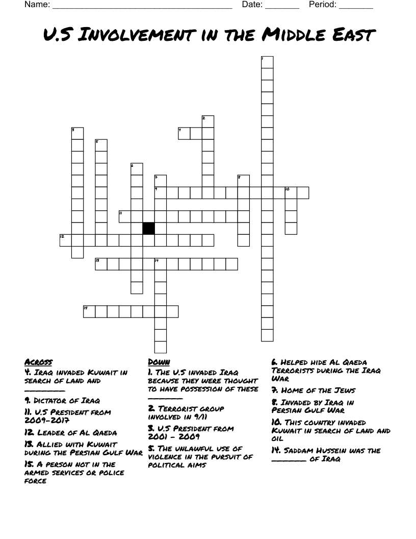 U.S Involvement in the Middle East Crossword