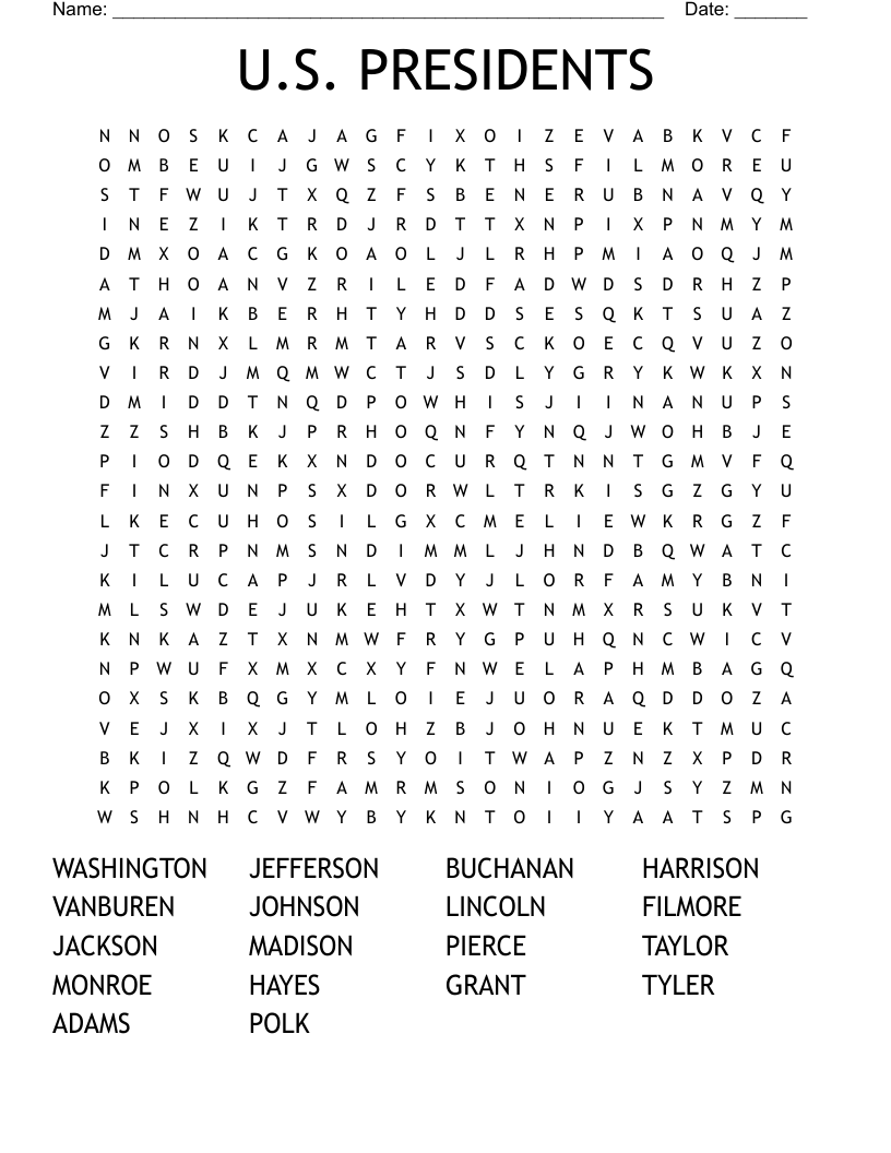 U.S. PRESIDENTS Word Search