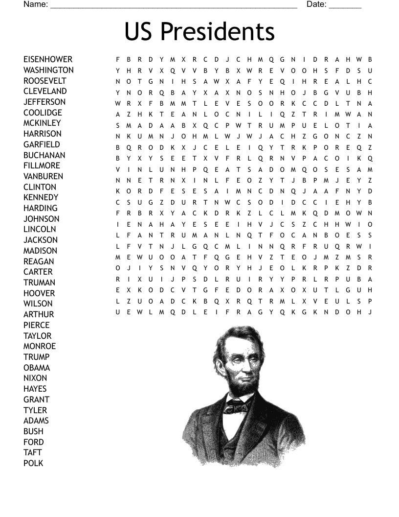 US Presidents Word Search