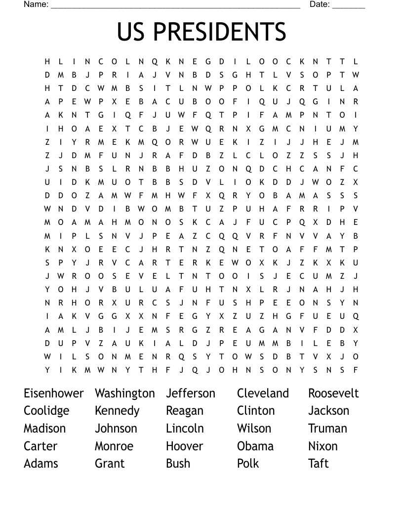 US PRESIDENTS Word Search