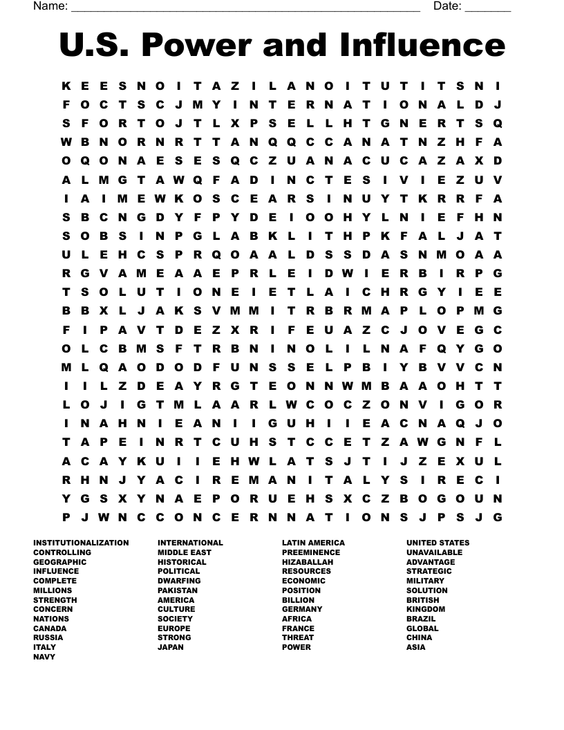 U.S. Power and Influence Word Search