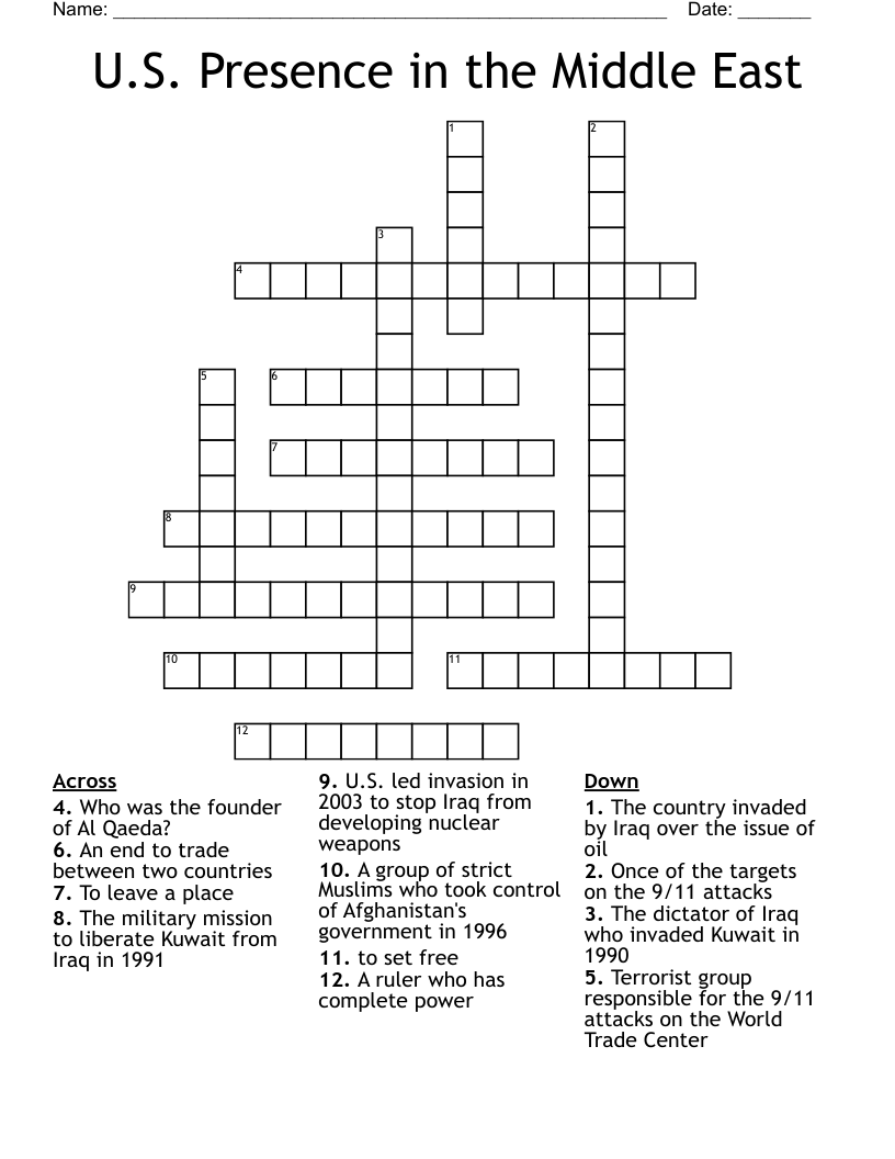 U.S. Presence in the Middle East Crossword