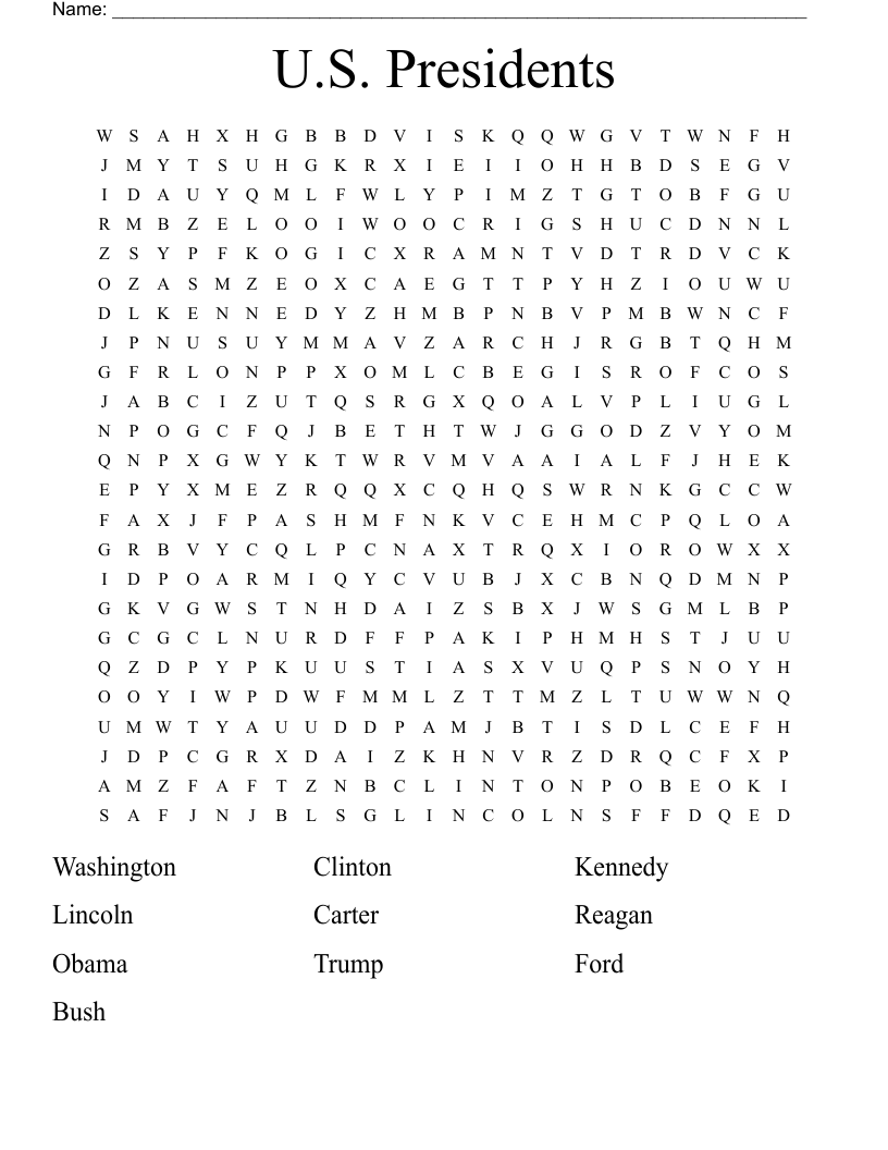 U.S. Presidents Word Search