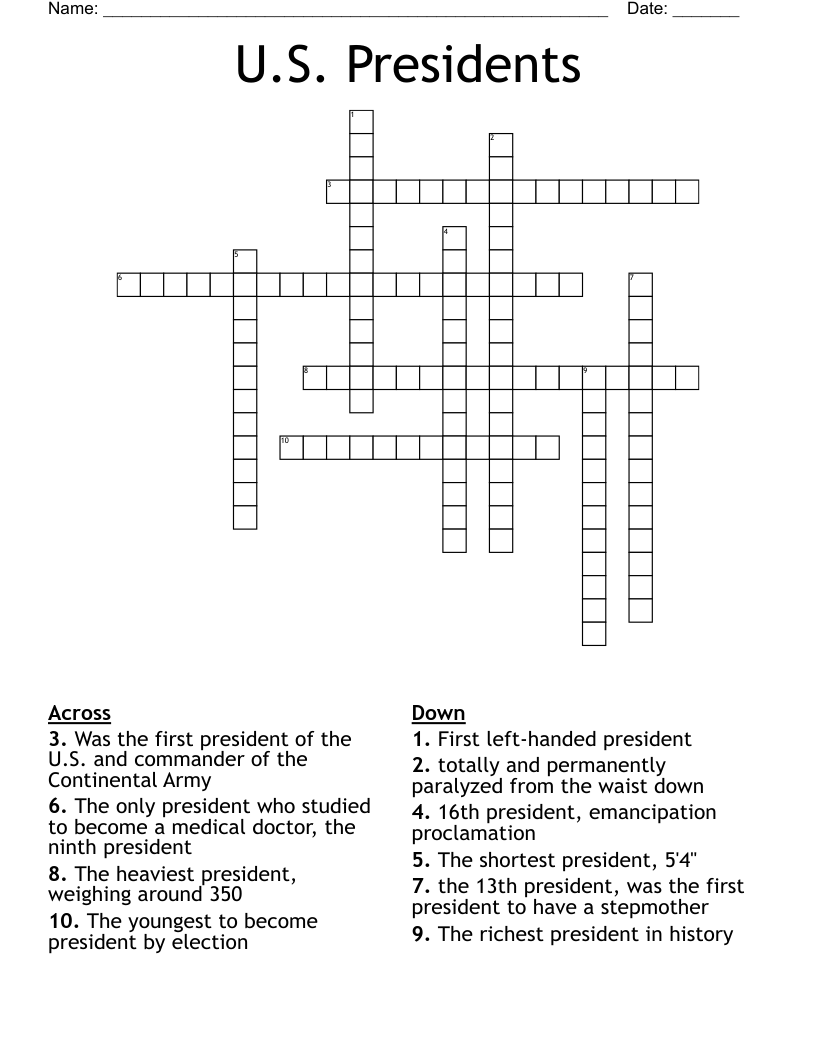 U.S. Presidents Crossword