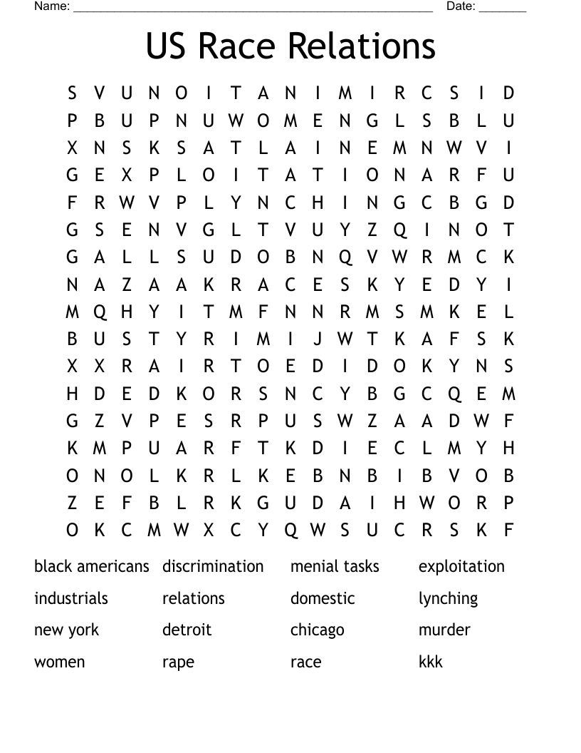 US Race Relations Word Search