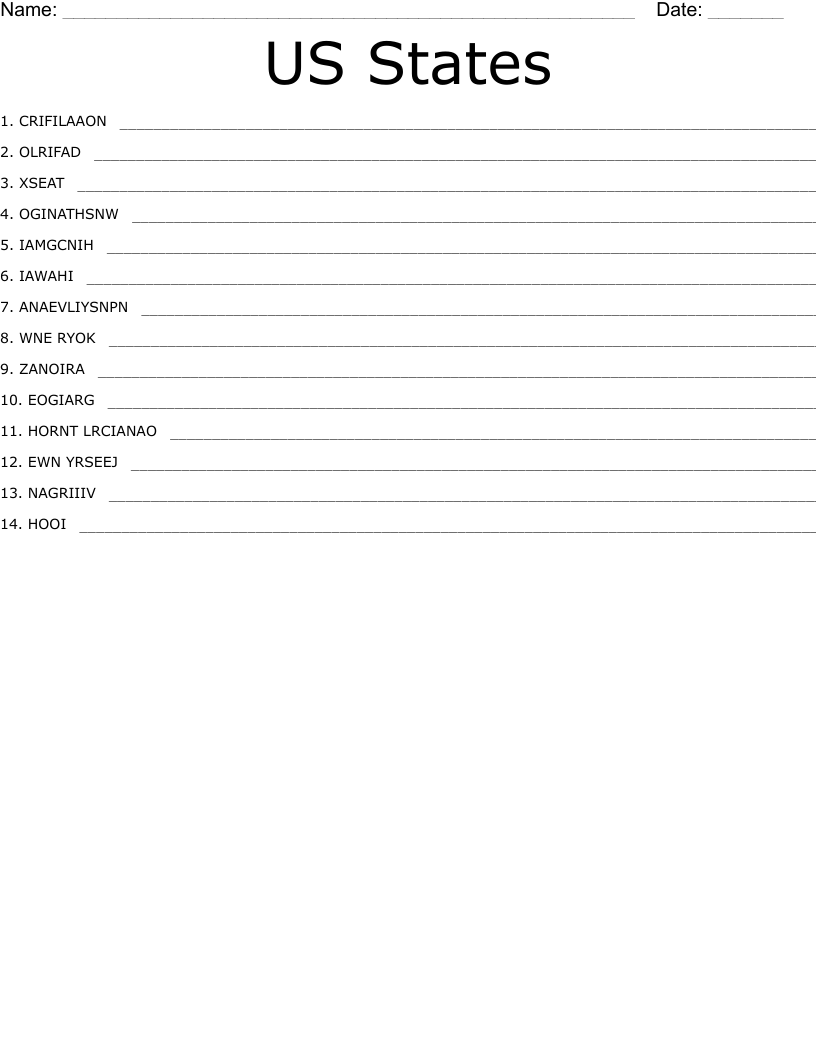US States Word Scramble