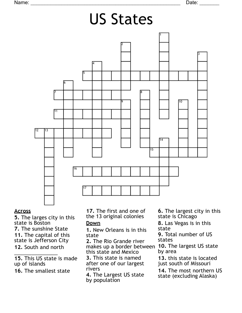 US States Crossword