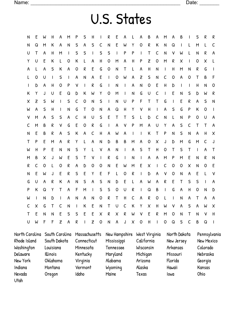 U.S. States Word Search