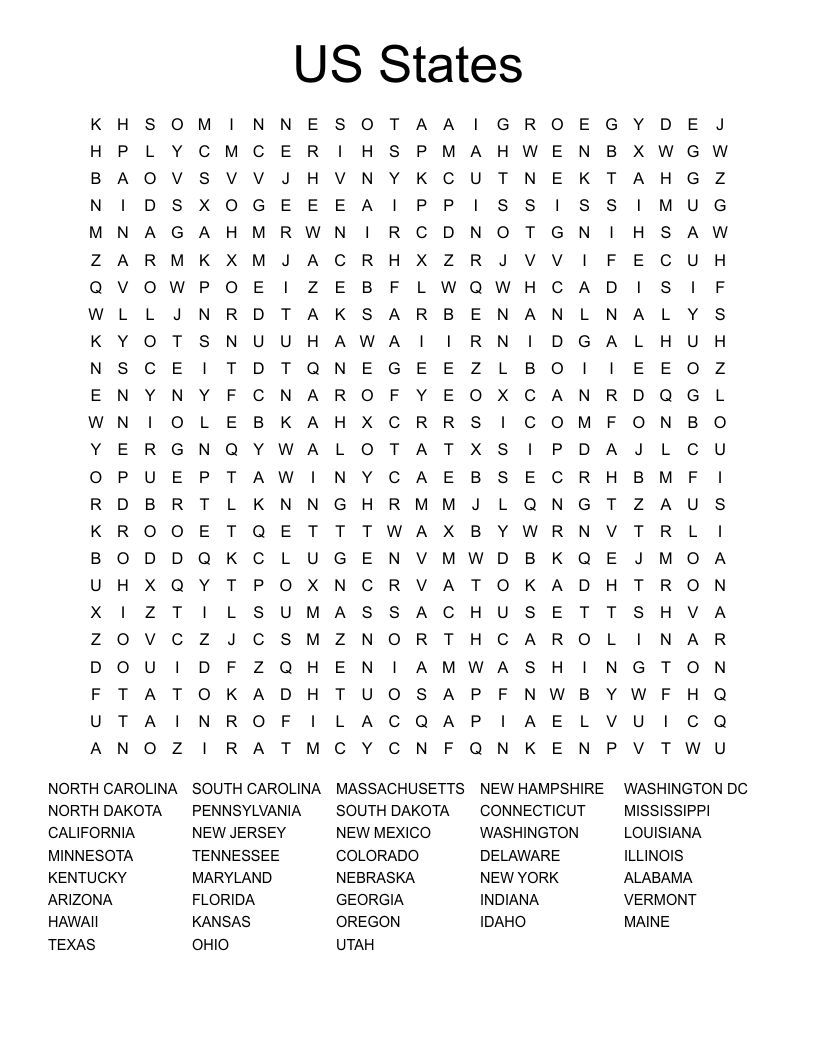 US States Word Search