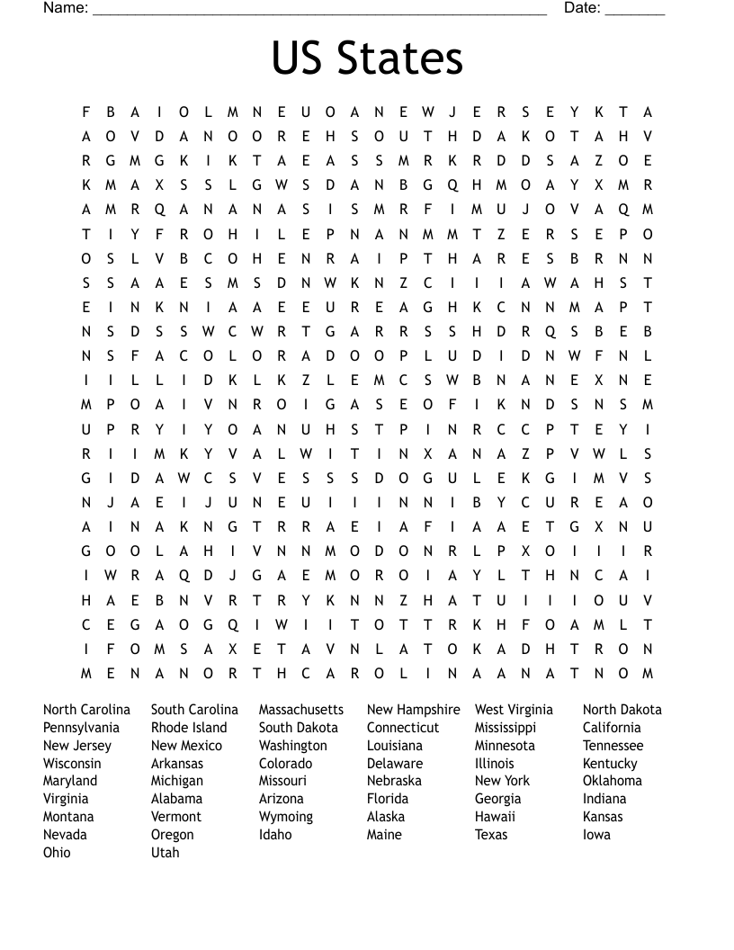 US States  Word Search