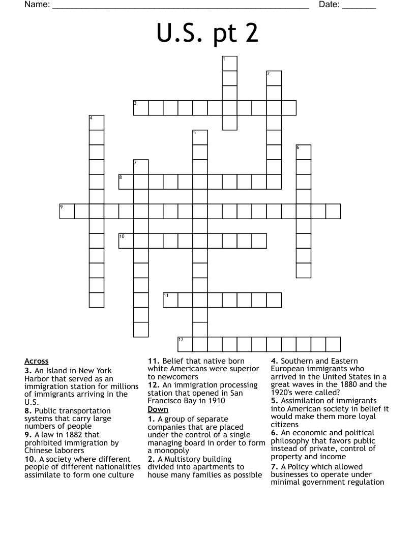 U.S.  pt 2 Crossword