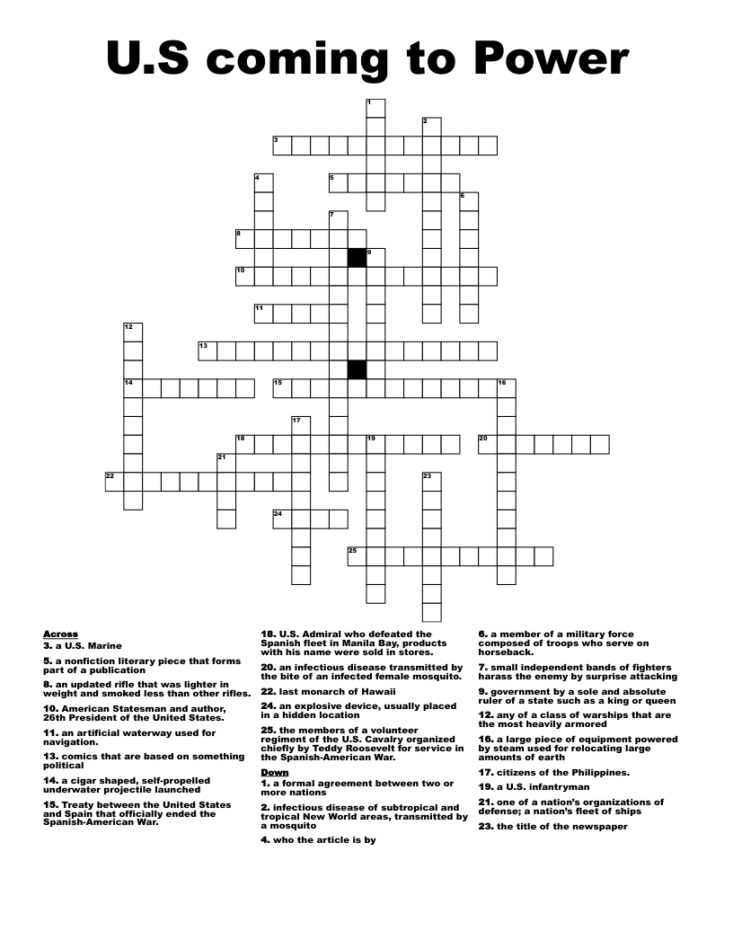 U.S coming to Power Crossword