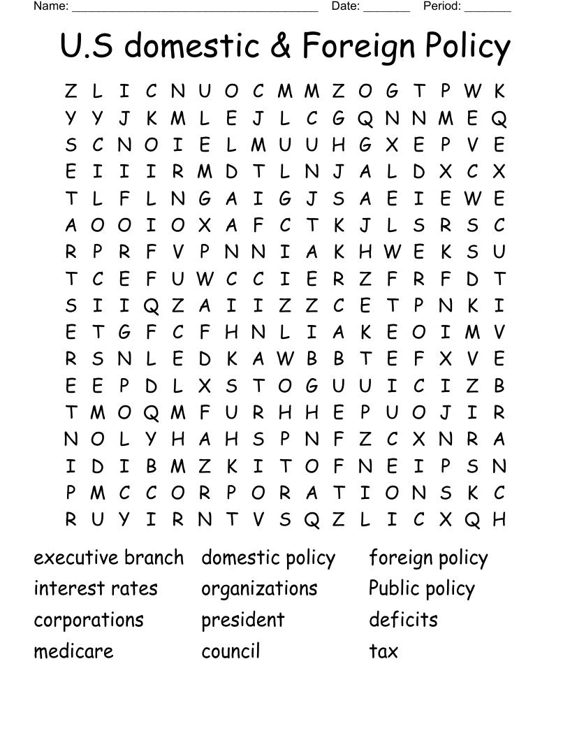 U.S domestic & Foreign Policy Word Search