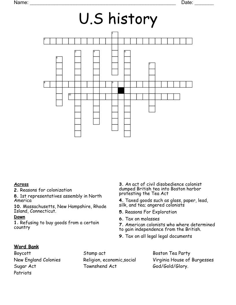 U.S history Crossword