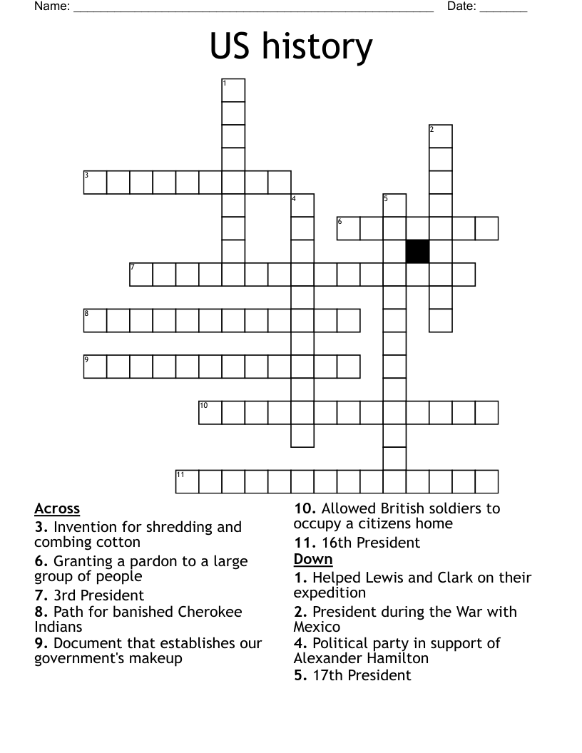 US history Crossword