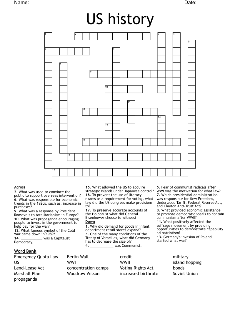 US history Crossword