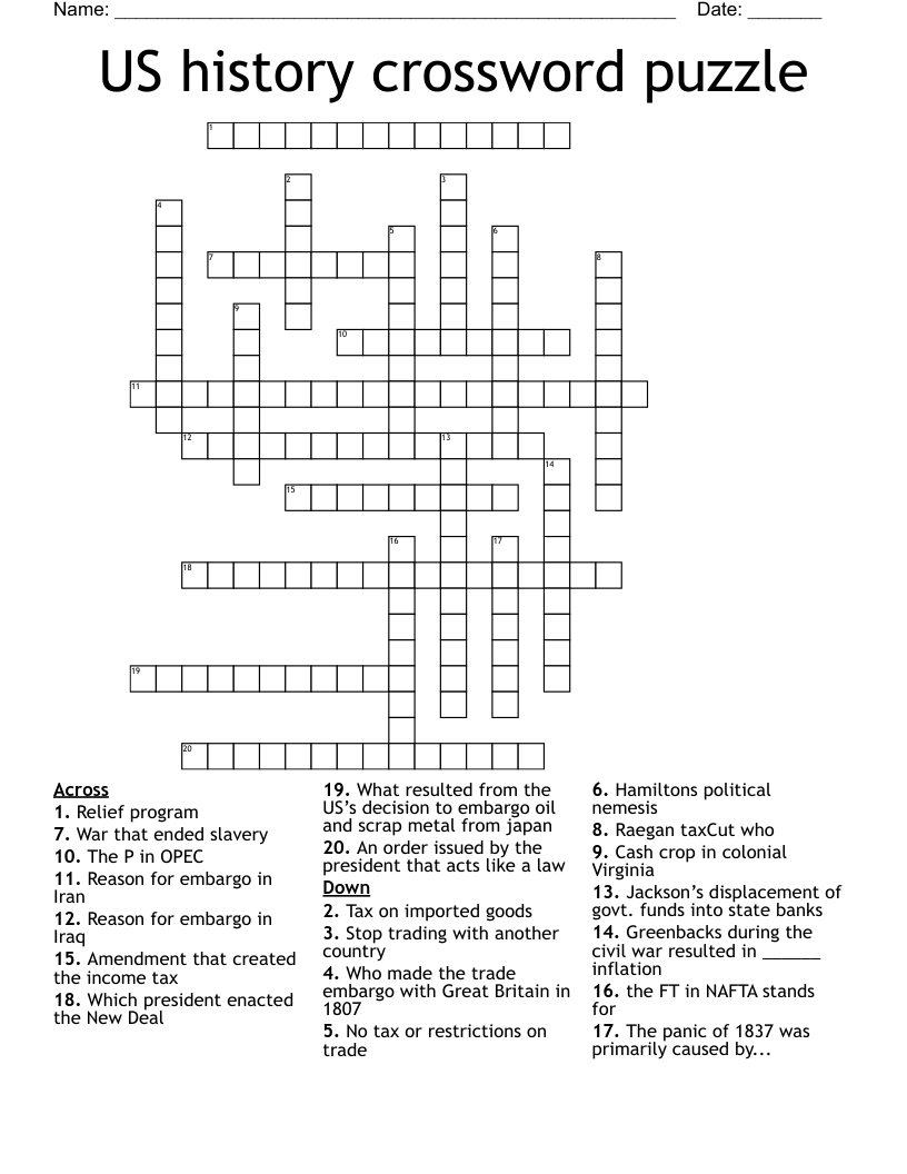 US history crossword puzzle