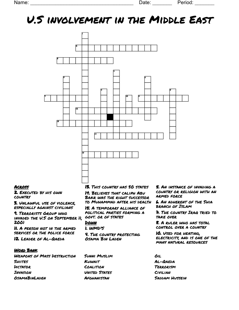 U.S involvement in the Middle  East Crossword