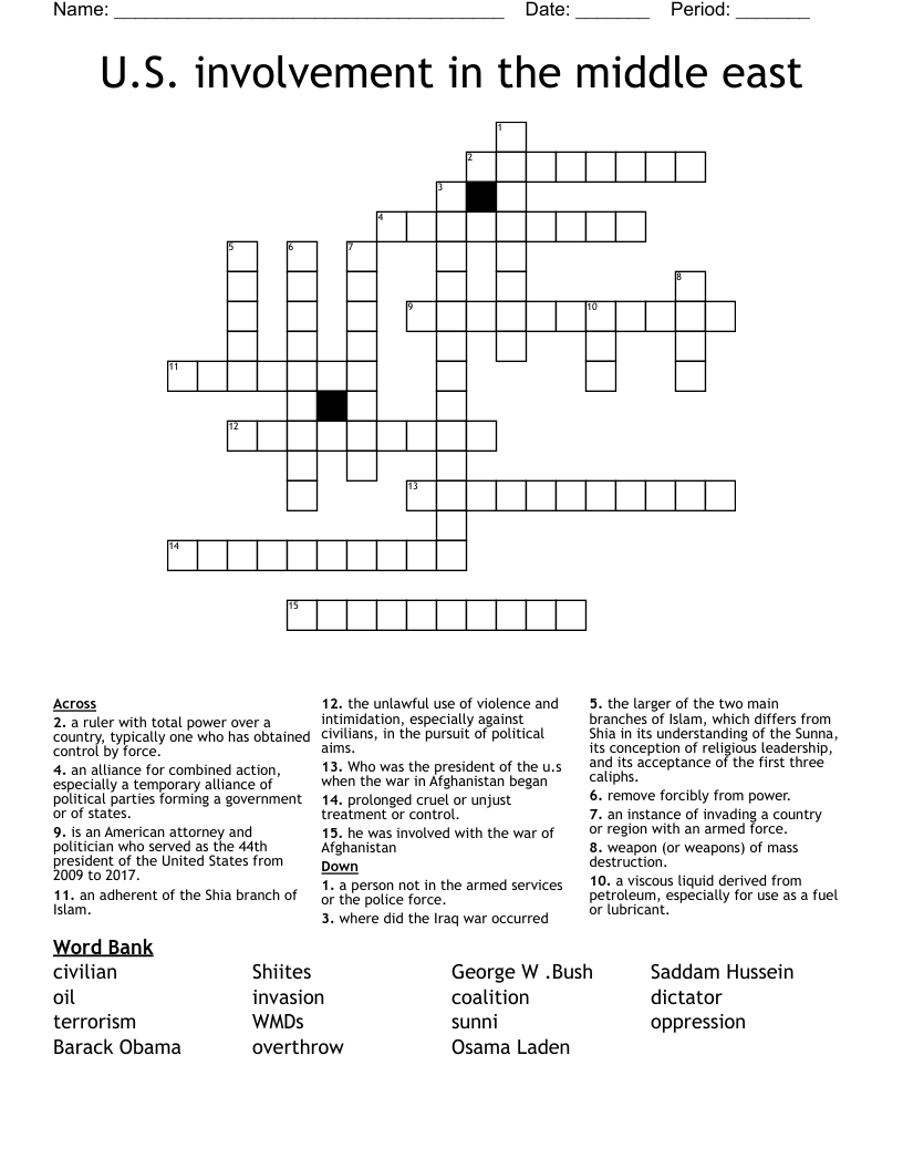 U.S. involvement in the middle east  Crossword