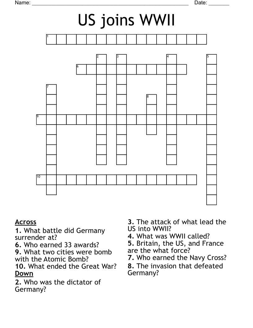 US joins WWII Crossword
